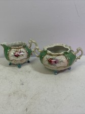 Vintage Hand Painted Fine Porcelain Gravy Boat Sauce Pink Flowers Gold Trim Lot