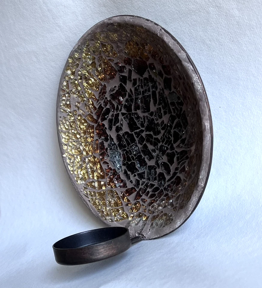 Aplique de pared de metal y vidrio bronceado dorado craquelado redondo de mosaico Foto 2 de 4