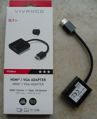 Vivanco HDMI/VGA Adapter Video, HDMI Stecker auf VGA 15pol. HD Buchse, 10 cm, sw