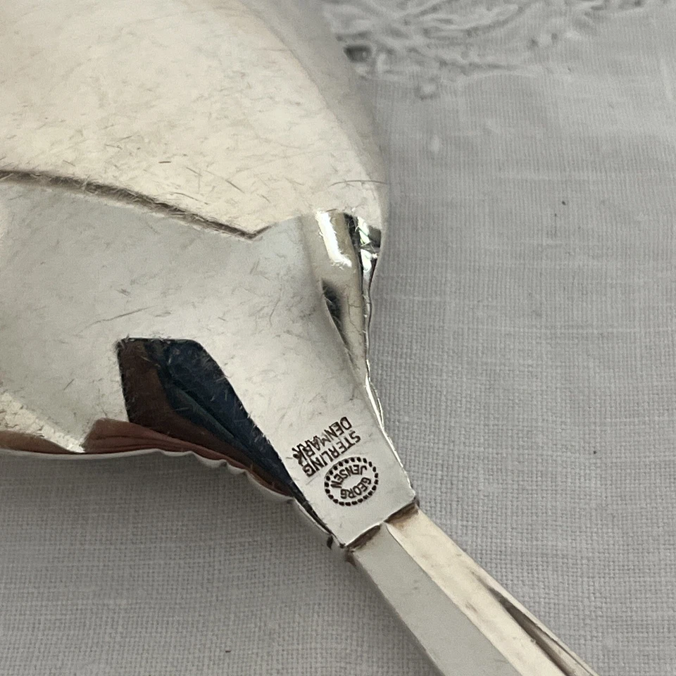 Georg Jensen Dinamarca “Acanthus” Cuchara y tenedor para servir de plata de ley 8,75” Foto 4 de 4