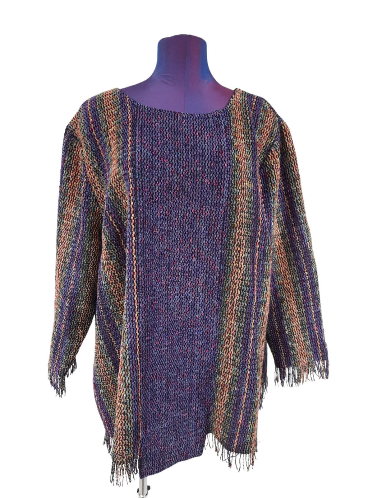Vintage Nino Wong California Chenille Purple 3/4 Sleeve Fringed Blouse Size 3X