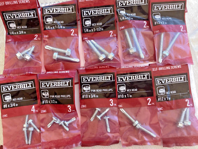 10 Bags Everbilt Self Drilling Screws (lot # 1 ) 10 Different Bags