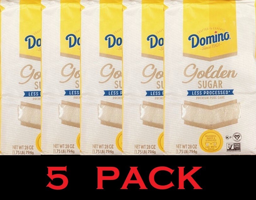 5x Domino Premium Pure Cane GOLDEN Sugar 28 oz / 1.75 Lb Bag - 5