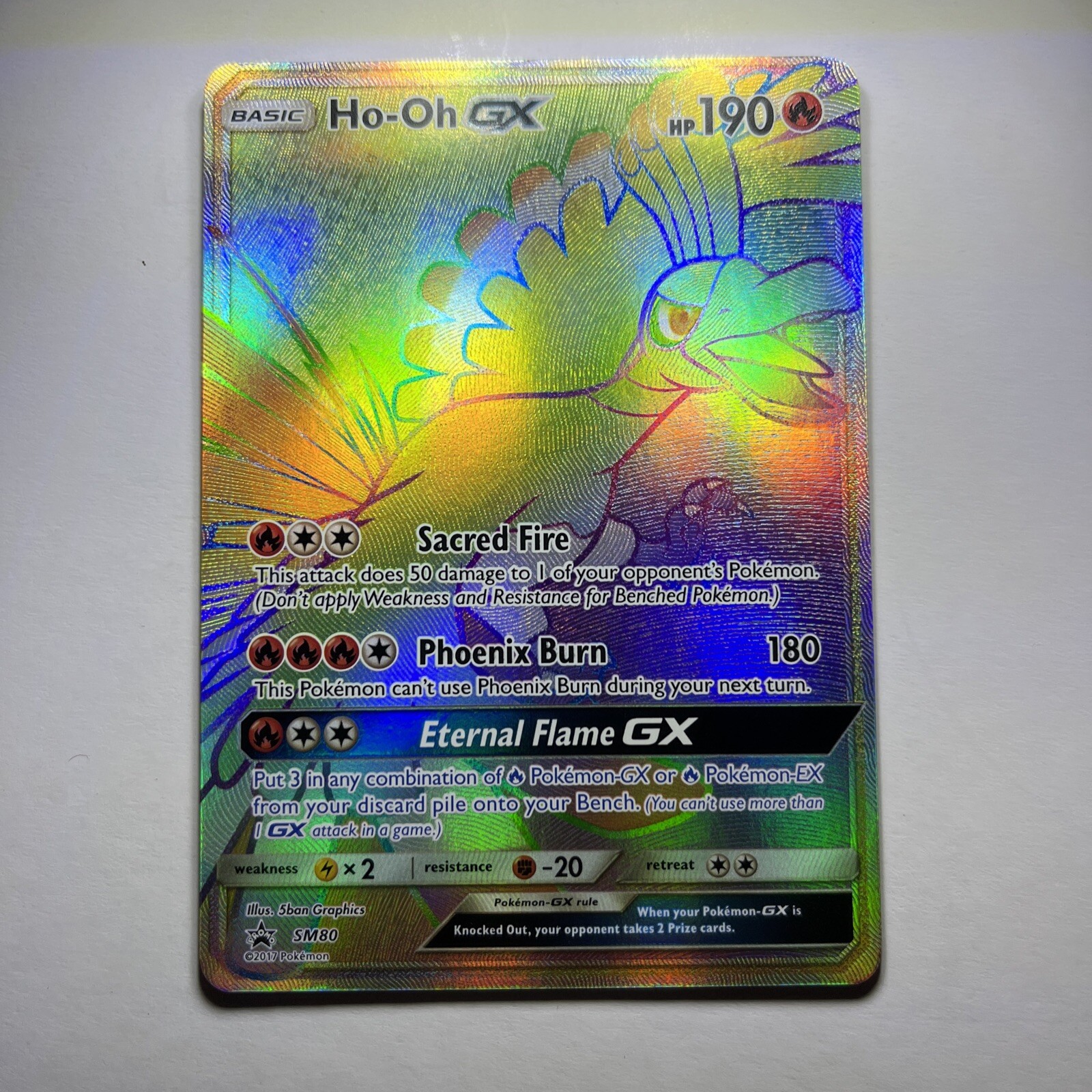 Ho-Oh GX SM80 - Black Star Promo - Rainbow FullArt Secret Rare Holo Pokemon NM/M