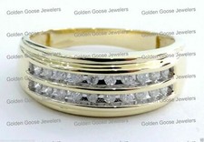 10k Yellow Gold Men's Wedding Anniversary Diamonds Ring Band Double Row 0.23 CT.