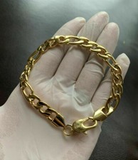 Men Women 8.5" Gold Stainless Steel 7mm Figaro Link Chain Bracelet 316L Unisex