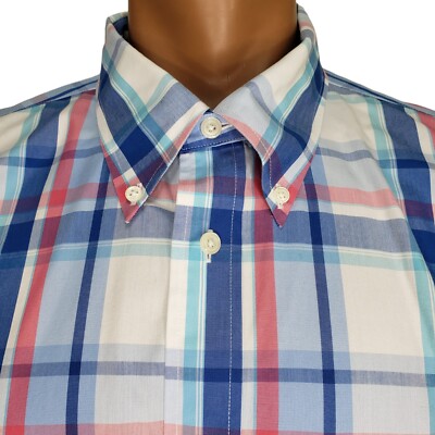 Brooks Brothers Regent Fit Shirt Mens XXL Blue White Plaid Non Iron Pocket 2XL