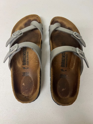 Birkenstock Womens Mayari Silver Birko-Flor Toe Loop Sandals Size 38 US 7 - Picture 3 of 5