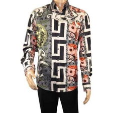 Mens Stacy Adams Medallion Lion Print Sports Shirt Stage Singer 4951 Gray Multi