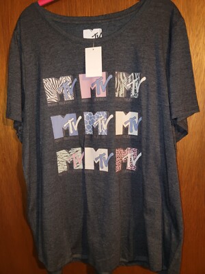 Mtv Logo Tee Animal Print Dark Gray 2x Pink Zebra T Shirt Charcoal Heather Women