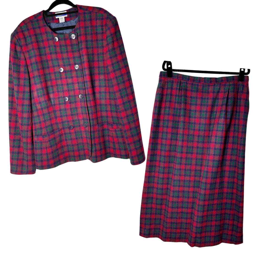 Pendleton Blazer Skirt Set Suit Vintage Plaid Tartan … Gem