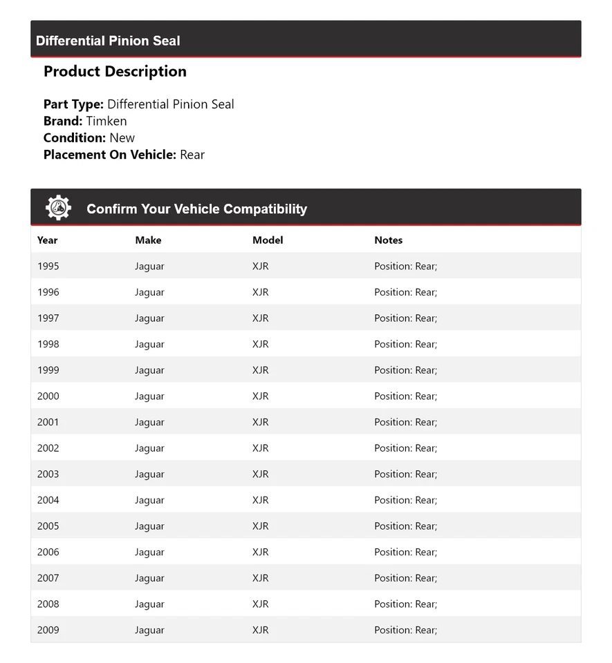 适用于 1995 - 2009 年捷豹 XJR 差速小齿轮密封后铁姆肯 1996 1998 — 第 2/4 张图片