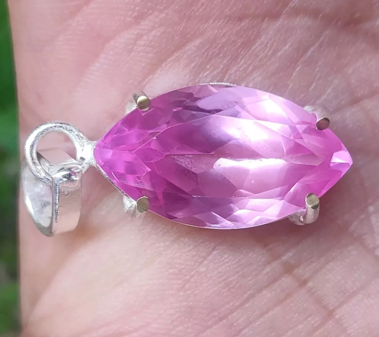 33.5ct Natural Pink Sapphire Marquise Gemstone Pendant in 925 Sterling Silver Certified