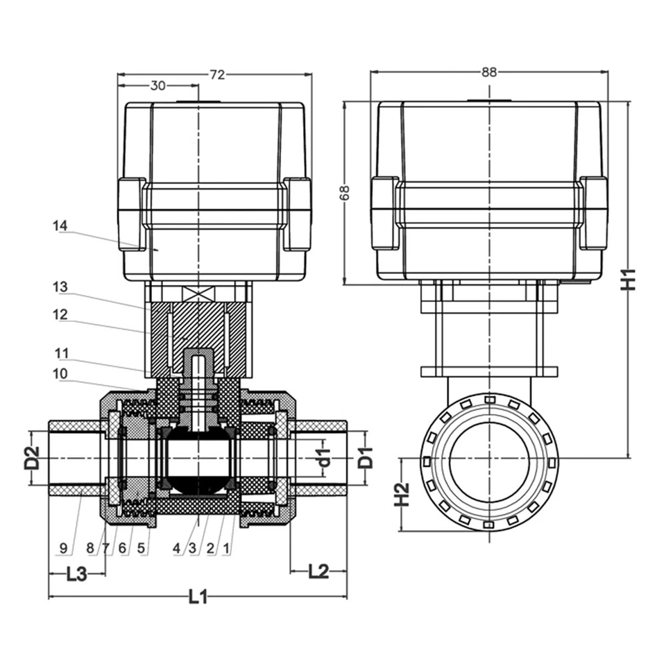 DN50 Two Way 2 Inch AC110~230V PVC Motorized Ball Valve,With indicato - Image 3 of 4