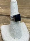 Vintage Black Onyx & Sterling Silver Scroll Design Ring Sz. 7
