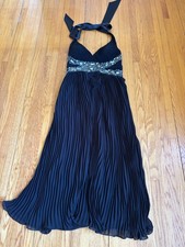 Vintage Chanel Silk Chiffon Pleated Halter Neck Dress Black 34 (M)
