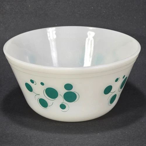 VTG 1960s Federal Glass Turquoise & White Atomic Dot 8" Mixing Bowl Green Teal