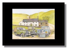 Series Land Rovers wait at farm Collies framed picture free p&p UK