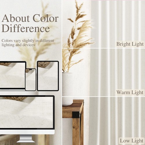Cream Linen Back Tab Curtains 84 Inch Length for Living Room 2 Panel Set Neut... - Picture 4 of 7