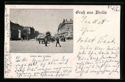 Berlin, Unter den Linden with passers-by, postcard 1902