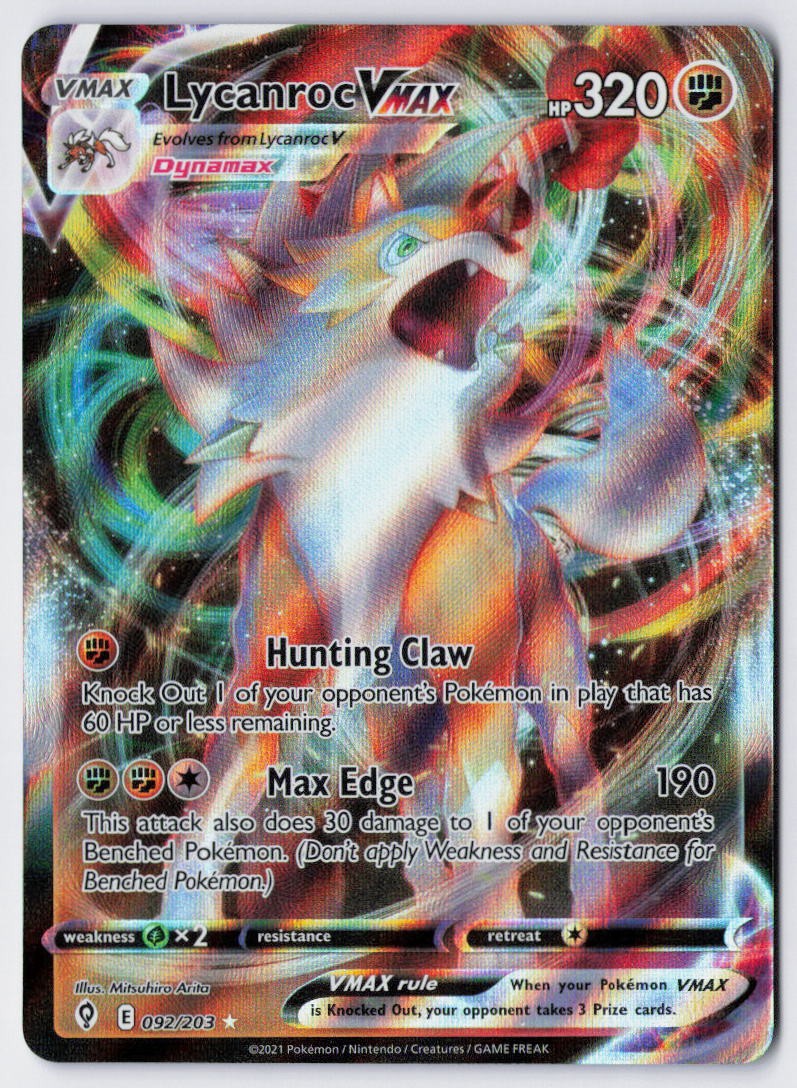 Lycanroc VMAX Holo Ultra Rare SWSH07: Evolving Skies 092/203 NM