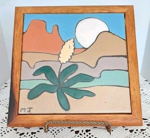 Vintage Mary Jane Balok Framed Southwest Motif Tile/Trivet Artwork