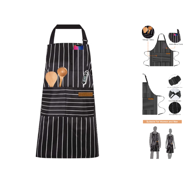 OWill KochschüRze Schwarz Mit Tasche, Verstellbar FüR Damen Und Herren, 86X68-image