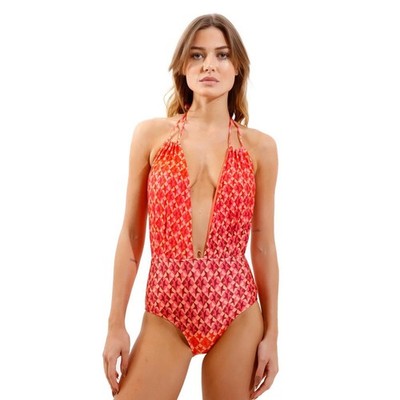 New Rosa Cha Hamptons Plunge Halter One-Piece Swimsuit  $285 FANCY STARS Small