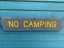 Vintage Carved Brown/Yellow Wood No Camping Resort State Park Sign 34
