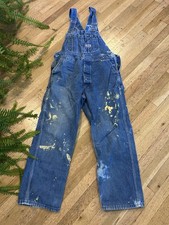Vintage Big Smith Denim Blue Jean Bibbed Overalls Distressed Painted 36x28  