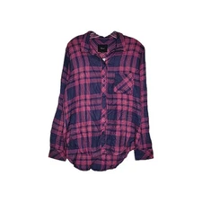 Rails Womens Size Medium Red Navy Plaid Ellson Relaxed Button Down Flannel Top