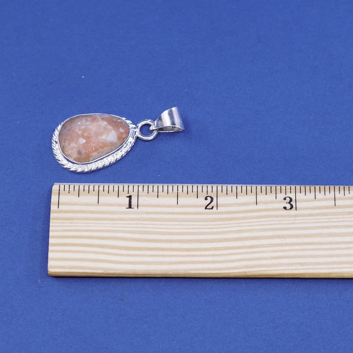 vtg Sterling silver handmade pendant, 925 pendant w/ agate View 6