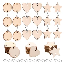 240-Pieces 1.5 Inch Wooden Star/Circles/Heart Tags with Holes and Stainless S...