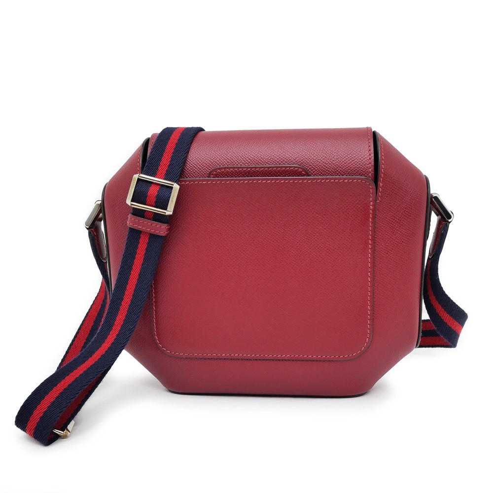 Hermes Octagon 23 Shoulder Bag Rouge Ash Silver Hd Veau Epsom Engraved 182453