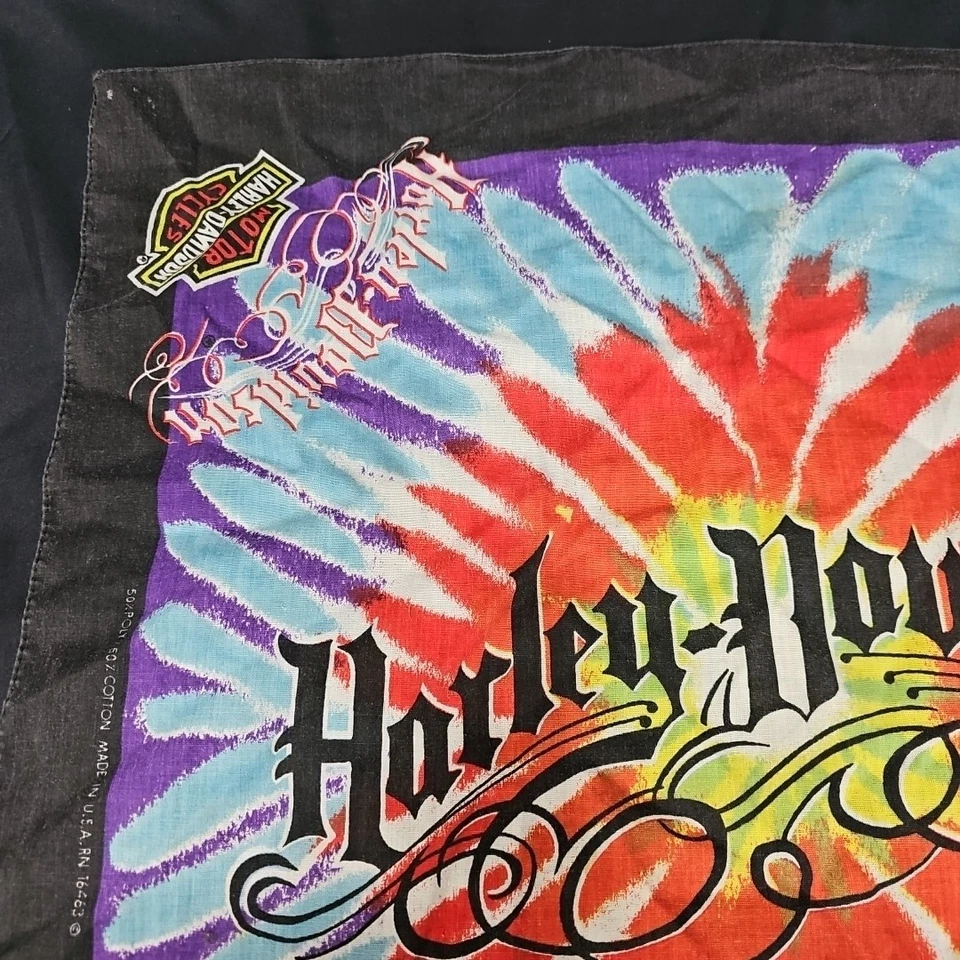 Lenço bandana fogos de artifício raro vintage Harley Davidson anos 80 anos 90 motociclista - Imagem 2 de 4