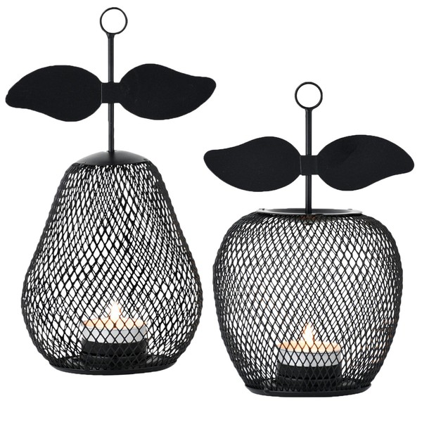 2Er Set Aesthetic Teelichthalter Pear Manzana Schwarz 23Cm-image