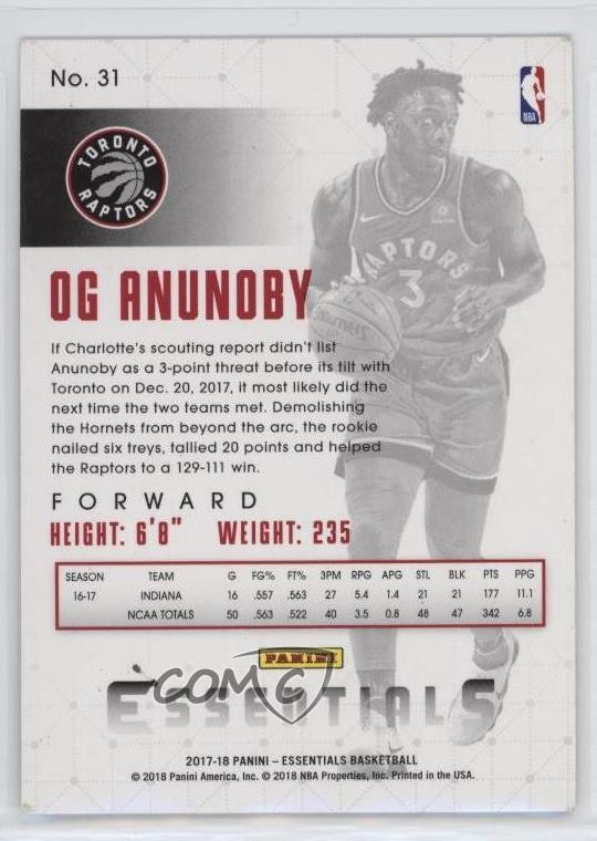 2017-18 Panini Essentials Retail Thin Stock OG Anunoby #31 1f9t thumbnail 2