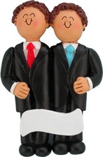 Same Sex Wedding Male Both Brown Personalized Christmas Tree Ornament