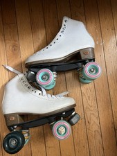 Impala Rollerskates White Blue Pink Wheels With Cute Dice Skull Light Sz 5