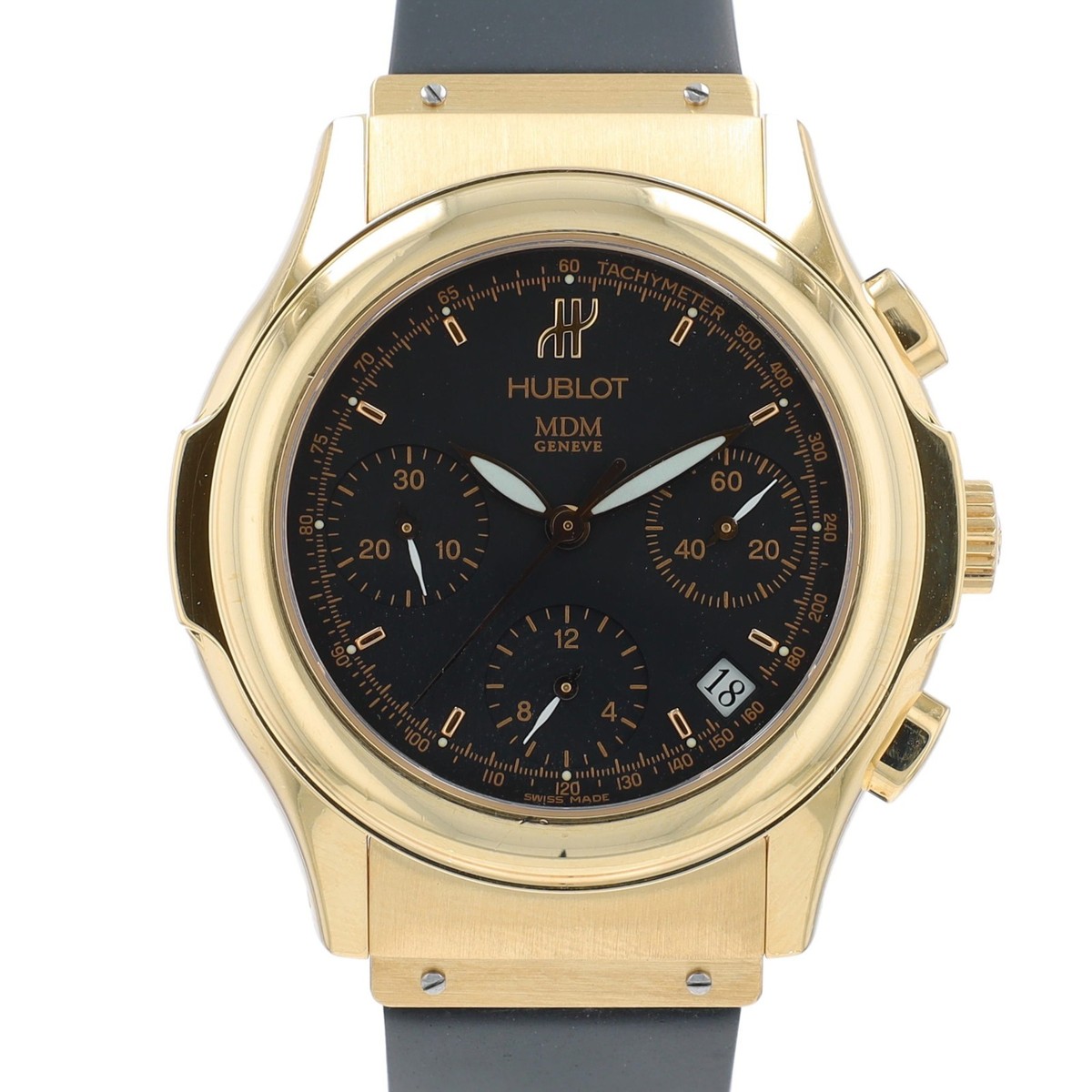 Hublot Mens MDM 1810.3 18K Solid Yellow Gold Black Chrono Dial 