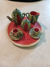 Collectible Miniature Watermelon Resin Child  s Tea Set