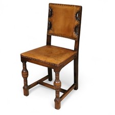 Vintage Oak & Tan Leather Heirloom Jacobean Style Chair
