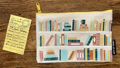 NWT Out of Print Book Shelf  Reader Gift Zip Pencil Case Canvas Ykk Zipper Pull