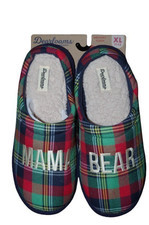 Dearfoams Size XL 11-12 Mama Bear Plaid Slippers Red Green Yellow White