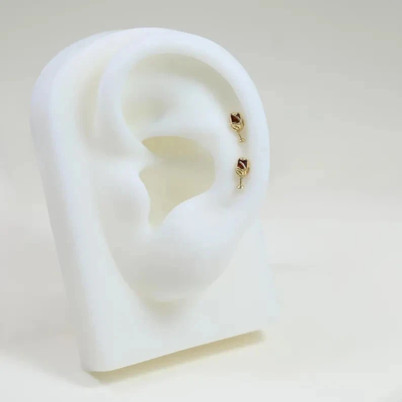 2 Ct Round Cut Simulated Garnet 14k Yellow Gold Plated Wine Glass Stud Earring - Image 3 of 4