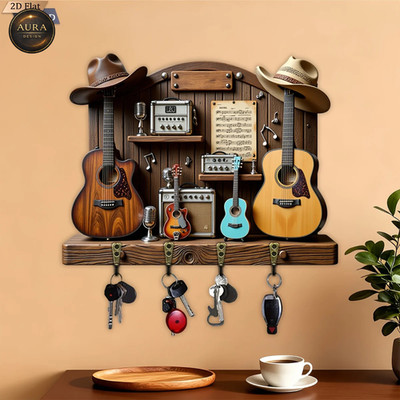 Wand Schlüsselanhänger 30cm - Musik Western Organizer 2D 4 Haken Eingang