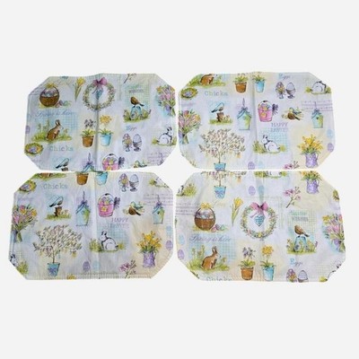 Easter Placemats Set of 4 Spring Bunny Chick Floral Pastel Table Decor 17x12