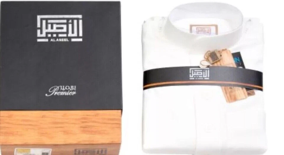 AlAseel blanco Thobe Jalabiyah Hombres Árabe Musulmán Saudi Dishdash ثوب... - Imagen 2 de 4