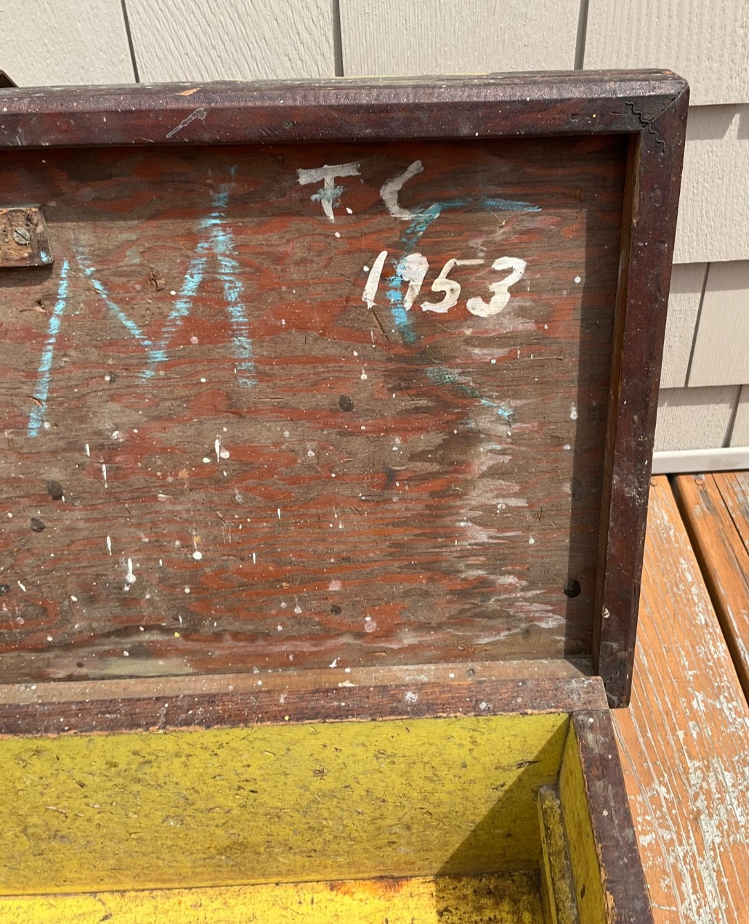 Vintage Wood Foot Locker Carpenter's Toolbox Chest Trunk
