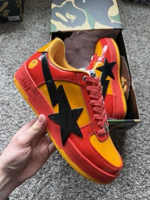 A Bathing Ape BAPE Men's Low Top Lace-Up Athletic Sneakers Red Yellow Black